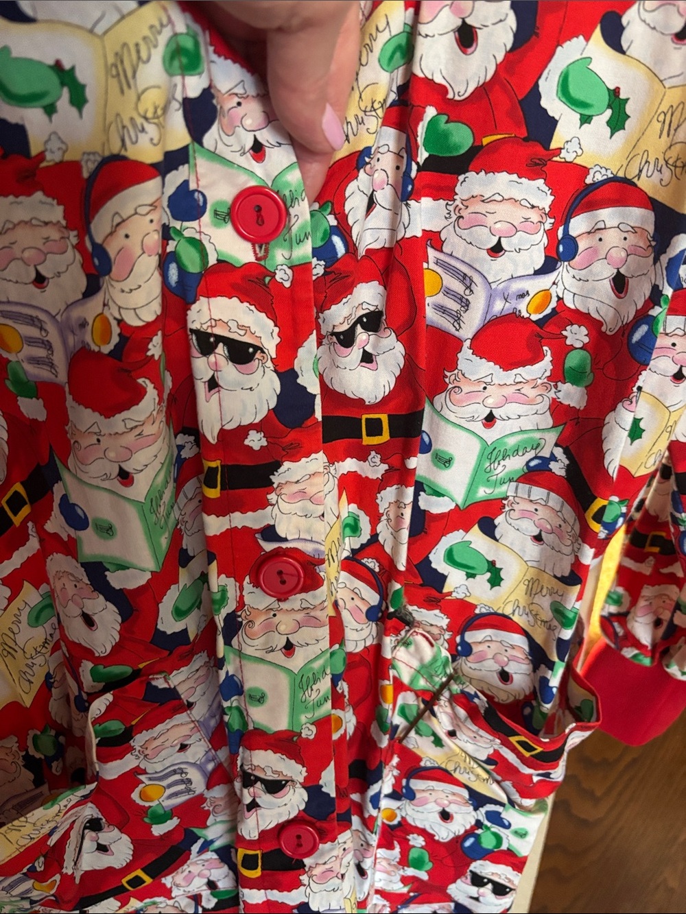 Peaches Uniforms Red Santa Pattern Kids Pajama Top - Picture 5 of 9